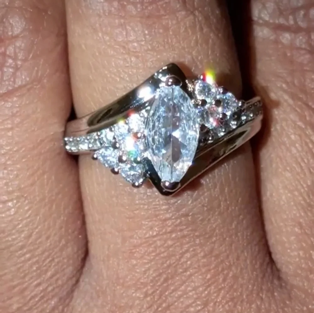3ct Marquise Cut Lab Created Diamond 14k White Gold Plated Ring